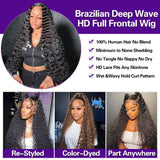 Auvron Deep Wave Wig Human Hair 13x4 HD Lace Front Wigs Human Hair Wigs For Women, 18 Inch