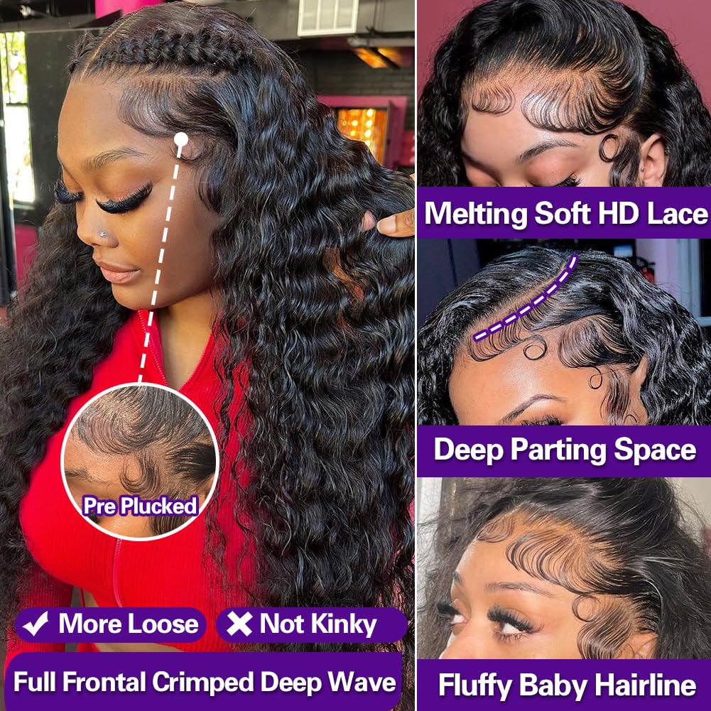 Auvron 28 Inch Deep Wave Lace Front Wigs Human Hair 13x4 HD Lace Deep Wave Wig