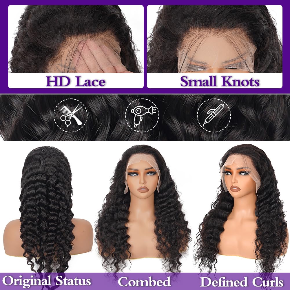 Auvron Deep Wave Wig Human Hair 13x4 HD Lace Front Wigs Human Hair Wigs For Women, 18 Inch