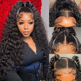 Auvron 28 Inch Deep Wave Lace Front Wigs Human Hair 13x4 HD Lace Deep Wave Wig