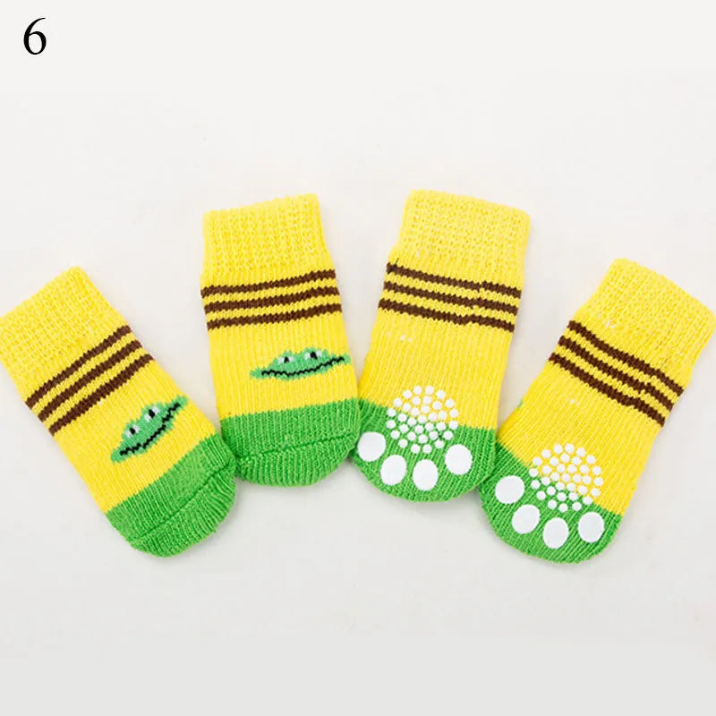 4pcs Winter Pet Dog Socks Small Cat Knit Warm Socks Dog Anti-Slip Socks Chihuahua Thick Paw Protector Booties Pet Accessories