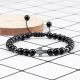 Beaded Bracelet for Men Women 6mm Natural Lava Stone Bracelets Fashion Alloy Cross Bangles Adjustable Braided Rope Jewelry