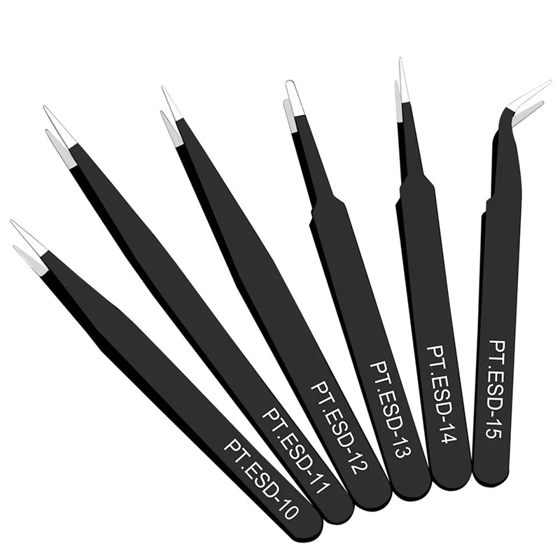 6pcs anti-static stainless steel tweezers set repair repair tool set anti-static hand tool set for model making