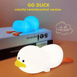 1pc Doudou Duck night light  Children's gift soft light eye care USB charging timing automatic clap silicone lamp