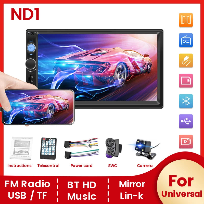 7 Inch HD Touch Screen Intelligent System Car Multimedia MP5 Player For Universal Support Back-up Camera SWC Mirror Link AUX-In