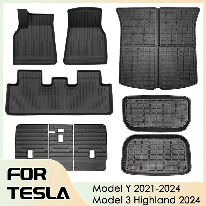 Floor Mats for Tesla Model Y 2021-2024 Accessories Waterproof Trunk Mat TPE Pads for Tesla Model 3 2024 Highland Accessories