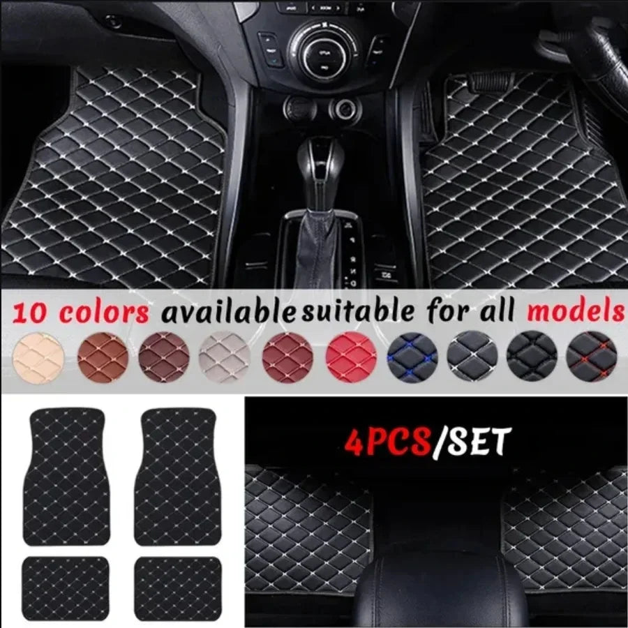 Car Floor Mats 4PCS Universal PU Leather Waterproof Auto Foot Pad Protector Carpet Front and Rear Mats Set Auto Accessories