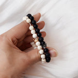 8mm Natural Lava Stone Bracelets For Women Men New Volcanic Stone Black White Agate Crown Beads Bangle Jewelry Christmas Gift