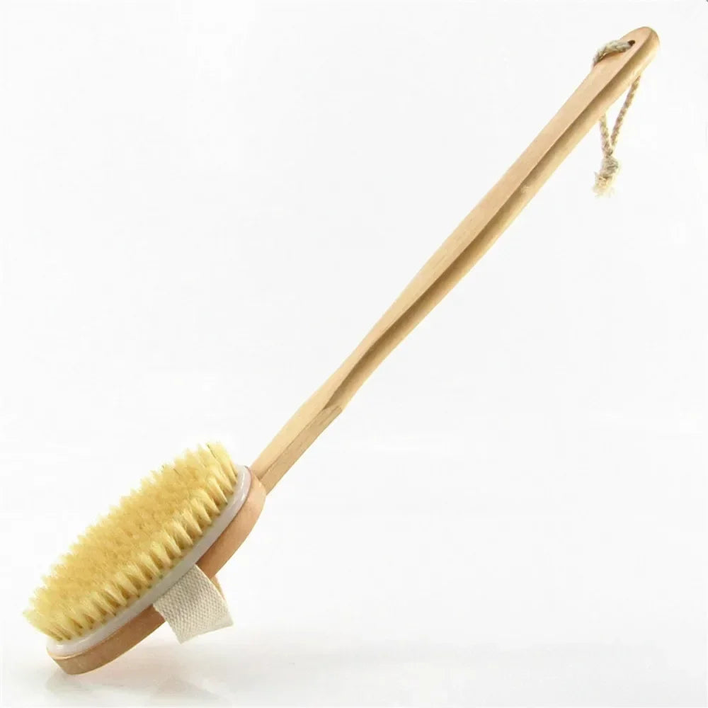 1Pc Wooden Detachable Long Handle Shower Body Brush Bathing Massage Back Body Exfoliating Brush Bathroom Wash Brush Bath Tools