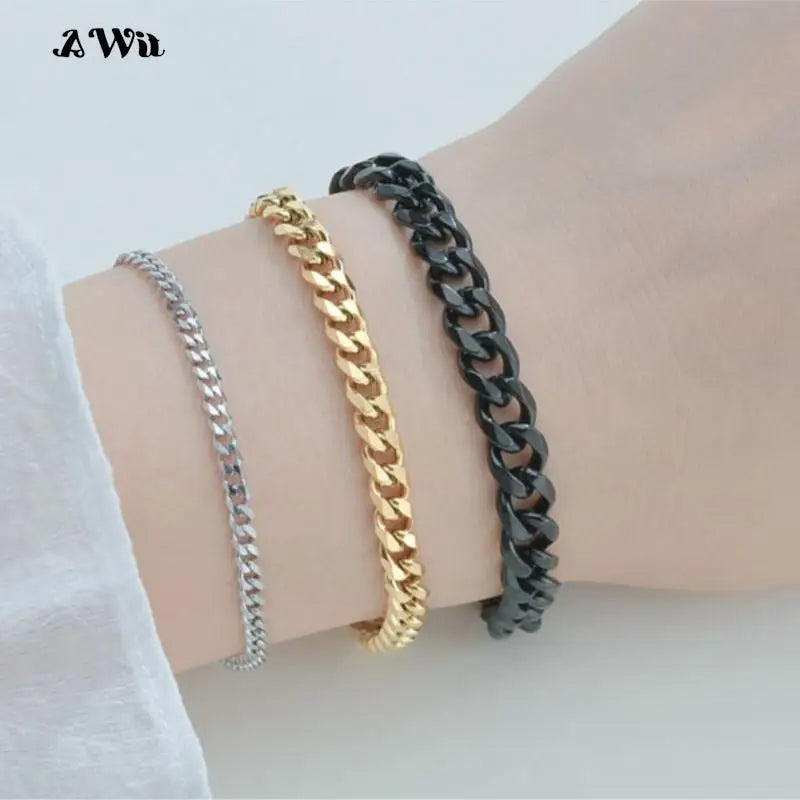 Awit Miniamlist Men Bracelet Gold Jewelry Street Style Stainless Steel 316L 18k Gold Plated Cuban Chain Bracelets For Women