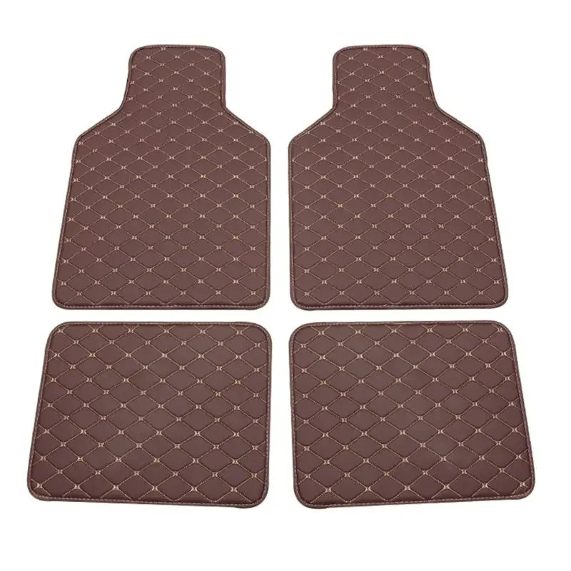 4pc Universal Fit PU Leather Beige Car Floor Mat Non-Slip Auto Carpet Waterproof Foot Pads Protector Vehicle Interior Moulding