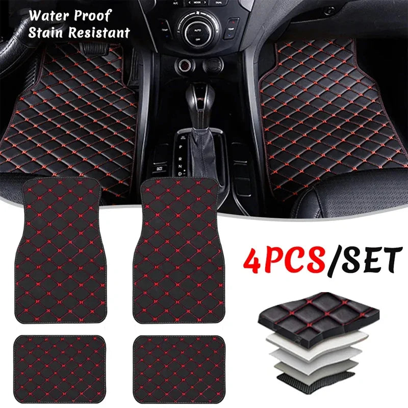 Car Floor Mats 4PCS Universal PU Leather Waterproof Auto Foot Pad Protector Carpet Front and Rear Mats Set Auto Accessories