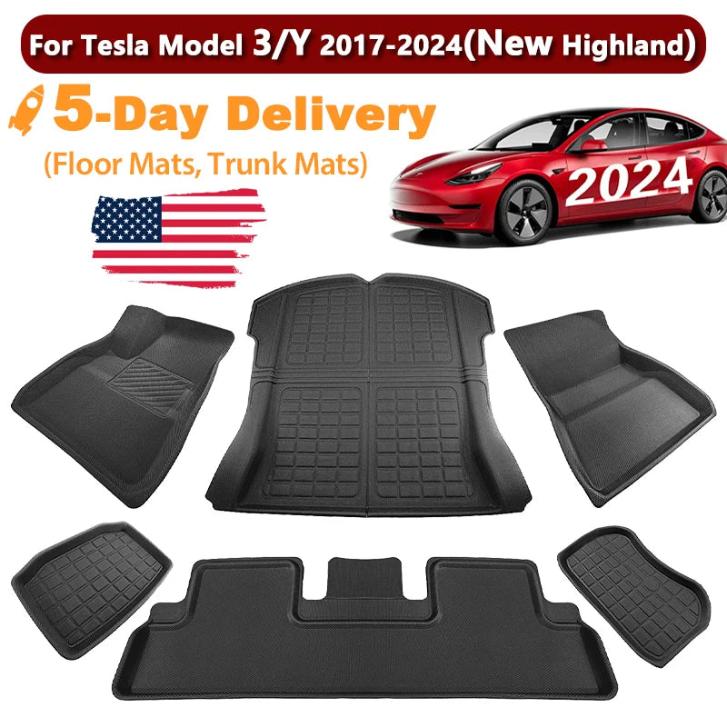 For Tesla Model Y 3 New Highland Floor Mat Trunk Luggage Mat LHD RHD 2017 to 2024 Left Right Rudder Four Seasons Floor Liner