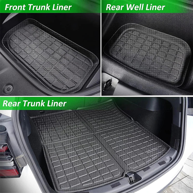 Floor Mats for Tesla Model Y 2021-2024 Accessories Waterproof Trunk Mat TPE Pads for Tesla Model 3 2024 Highland Accessories