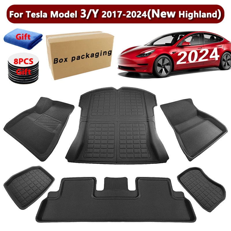 For Tesla Model Y 3 New Highland Floor Mat Trunk Luggage Mat LHD RHD 2017 to 2024 Left Right Rudder Four Seasons Floor Liner