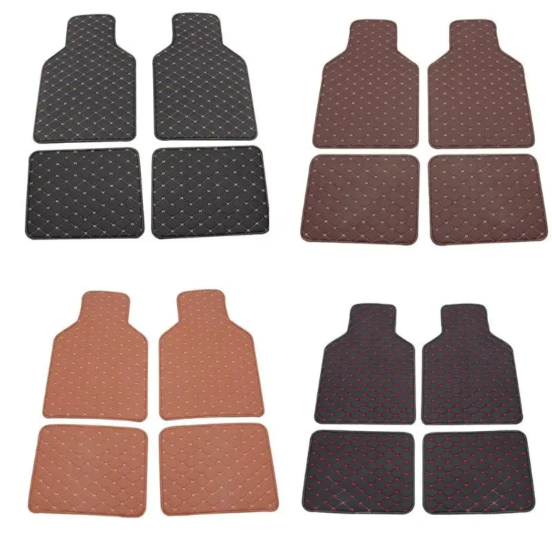 4pc Universal Fit PU Leather Beige Car Floor Mat Non-Slip Auto Carpet Waterproof Foot Pads Protector Vehicle Interior Moulding