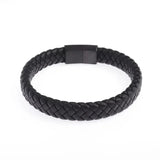 Classic Single Layer Black Hand Woven Leather Bracelet with Metal Magnetic Clasp Men\'s Fashion Business Jewelry Gift