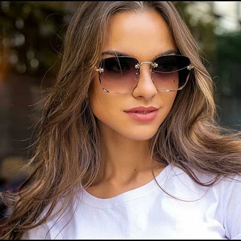 2023 New Rimless Women's Sunglasses Fashion Gradient Lenses Sun glasses Lady Vintage Alloy Legs Classic Designer Shades UV400