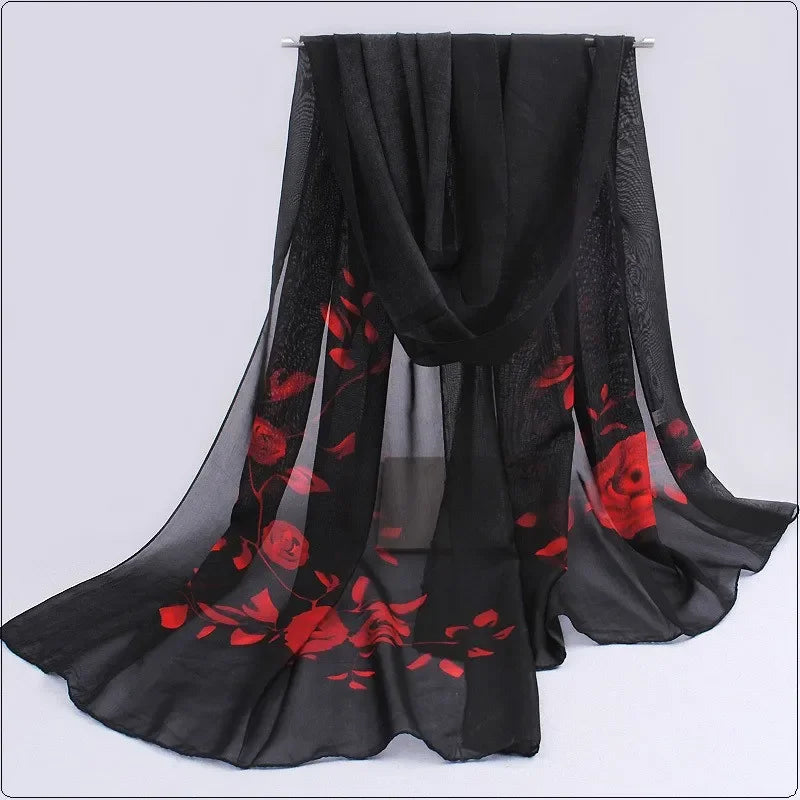 2024 Spring and Summer Women Scarf New Pashmina Shawl Printed Cape Silk Chiffon Polyester Tippet Muffler 60*160cm